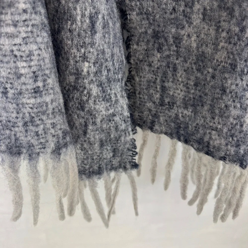 J.Crew Colorblock Wool Blend Fringe‎ Scarf Blue Gray Made in Italy
